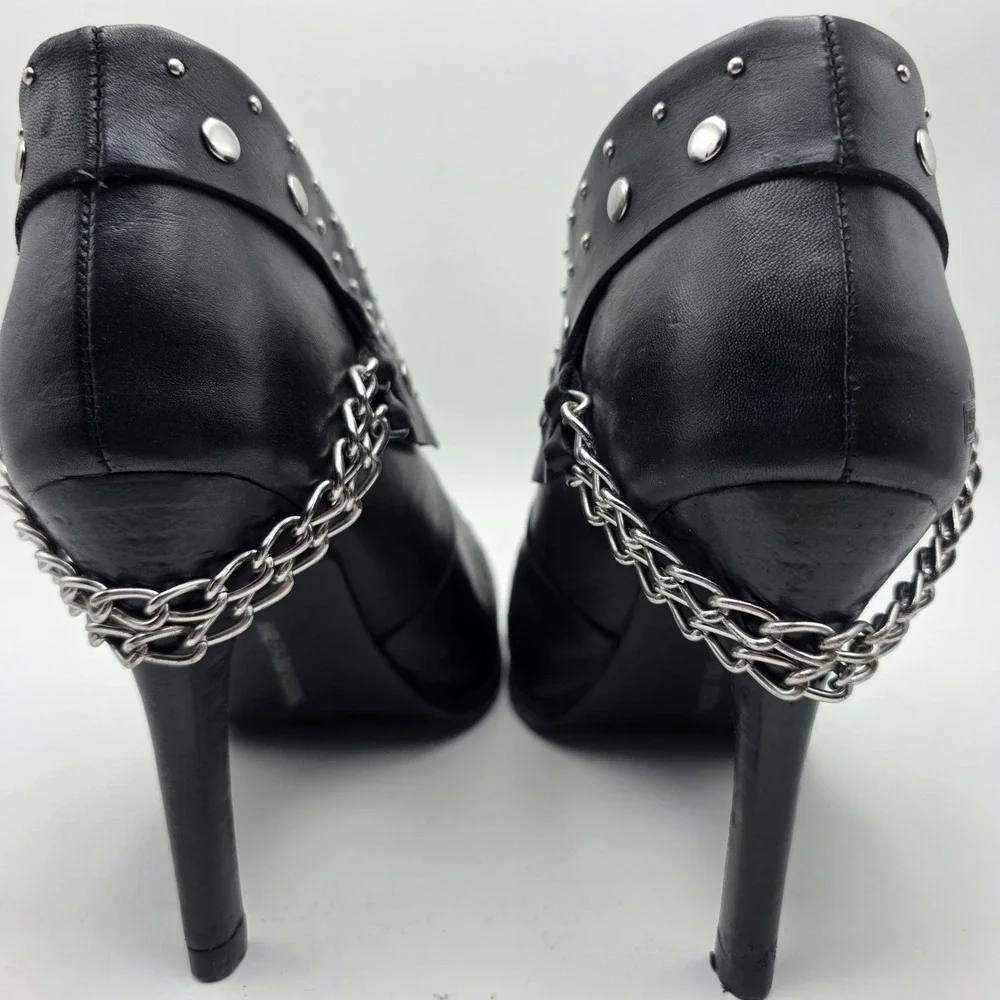 Harley-Davidson Lena Boots Women's 8.5 Black‎ Leather Studded Chain Moto Heels